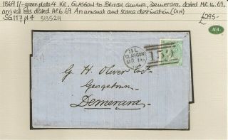 Gb Qv 1869 Entire 1/ - Green Sg 117 Pl.  4 Glasgow To Demerara,  British Guiana