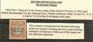 Bechuanaland Revenus 1904 Transvaal Kevii 2/6 Barefoot 16 Scarce Postally