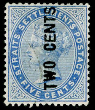 Malaysia - Straits Settlements Sg77,  2c On 5c Blue,  Fine.  Cat £150.