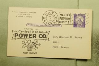 Dr Who 1959 Hays Ks Mailers Postmark Permit 1 Postal Card Advertising E67368