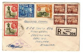 1942 (dec) Malta To Gb Registered Censored Airmail Cover.