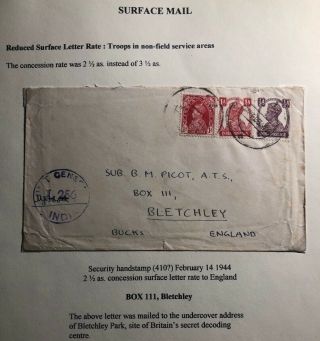 1944 Troops Field Post India Censored Cover To Bletchley England