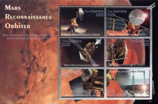 Nasa Mars Reconnaissance Orbiter Mro Spacecraft Space Stamp Sheet (2006 Gambia)
