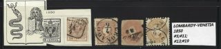Austria Lombardy - Venetia Classic 1850 - 1863 Sc 5,  11,  13,  19 Scott 19 15s Value 250$