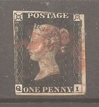 1840 Queen Victoria Penny Black Sg 1 Plate 5 Checkletters Qi