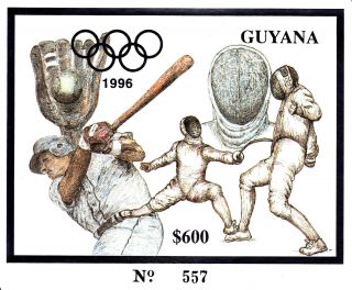 Guyana 1993 Summer Olympic,  Atlanta 1996,  Mnh,  Imperf.  Silver Baseball 1