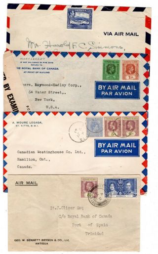 1940 - 45 Leeward Is.  To Trinidad (1) /canada (1) /usa (1) /st.  Lucia (1) Covers X 4.