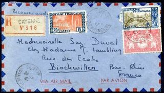 France Guiana To France Air Mail Registered Cover 1947 Vf