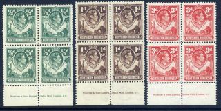 Northern Rhodesia 1938 - 52 Kgvi Definitive ½d,  1d & 3d Imprint Blocks Of Four U/m