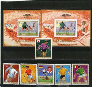 Ajman 1970 Soccer World Cup Mexico Set Of 6 Stamps & 2 S/s Perf.  & Imperf.  O/p Mnh
