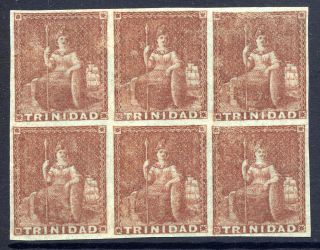 Trinidad 1851 - 55 Britannia 1d Purple - Brown Very Fine Fresh Block Of Six