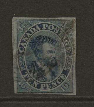 1852 - 57 Colony Of Canada Sg14 10d Dull Blue Cartier Imperf Good - Faults