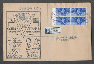 1946 Victory cylinder fourblocks on Courier FDC - Colston St Bristol CDS. 2