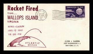 Dr Jim Stamps Us Nike Cajun Rocket Fired Space Event Cover Wallops Island 1961