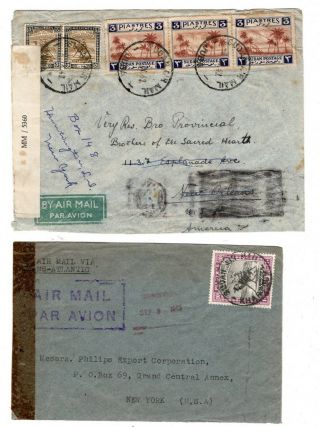 1943 Khartoum To Usa Censored Airmail Covers X 2 / Rates.