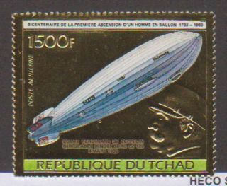 A5233: Chad C270a,  " Gold Foil " Zeppelin Stamp