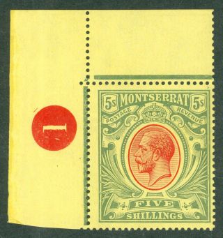 Sg 48 Montserrat 1914.  5/ - Red & Green/yellow.  A Pristine Unmounted.