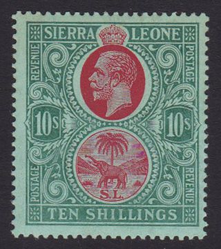 Sierra Leone.  Sg 127a,  10/ - Carmine & Blue Green/green.  Mounted.