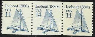 Xsc049 Scott 2134 Us Stamp 1985 14c Iceboat P2 Pnc Coil Strip Of 3
