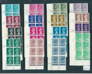 Great Britain Machin Definitives 100 Diff.  Cylinder Blocks Of 6 Nh Face Val £112