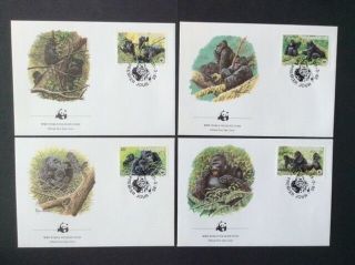 Rwanda - 1985,  Wwf - Mountain Gorillas Set On 4 X Fdc - Sg 1219/22