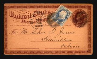 Us 1874 Uprated Postal Card To Canada / White Star Agent - Z16976