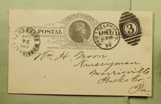Dr Who 1888 Philadelphia Pa Fancy Cancel 3 Postal Card To Morrisville Pa E39633