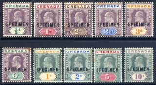 Grenada 1902 Set To 10/ - Overprinted Specimen Mounted.  Gibbons 57s - 66s.