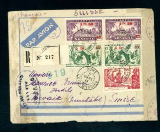 Ivory Coast To Switzerland 1944 Registered Cover (german Censor) (s296)