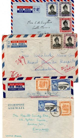 1950 - 53 Brunei To Gb (2) / Ireland (1) / India (1) Covers.