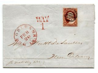 1852 Sfl; Orleans La,  Way / 1; Str.  Natchez No.  2; W/ 3¢,  11