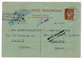 1942 France To Morocco Cover,  Rare Interrupted Service Cancel,  Wow