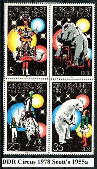 Germany Ddr 1978 Circus Performers Block Of 4 Mnh Scott 
