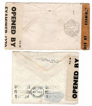 1941/43 USA via Bermuda (Censor) to Sweden (1) / Spain (1) Unusual Airmail Cover 2