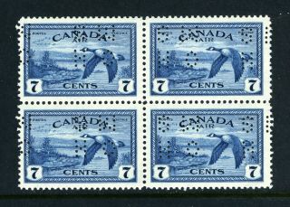 Canada Scott Oc9 - Nh - Blk Of 4 - 7¢ Canada Goose Air Mail Ohms Perfin (. 026)