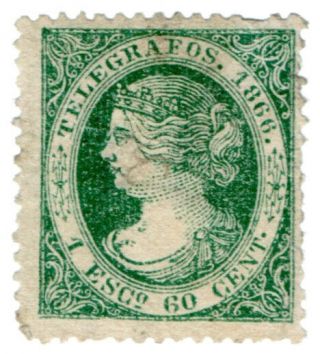 (i.  B) Spain Telegraphs : Queen Isabella 1e60 (1866)
