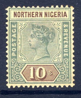Northern Nigeria 1900 10/ - Green & Brown Scarce Mounted.  Stanley Gibbons 9.