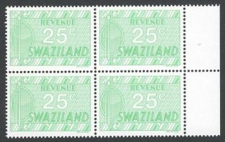 Swaziland 1970 Dlr Perf 14 25c Mnh Block Barefoot 144