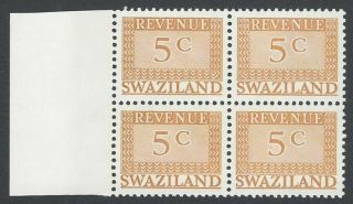 Swaziland 1970 Dlr Perf 12.  5 Wmk.  Block Ca Upright 5c Mnh Block Barefoot 101
