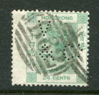 1863/71 Hong Kong Qv 24c V & Co.  Perfin Stamp - Wing Margin B62 Chop