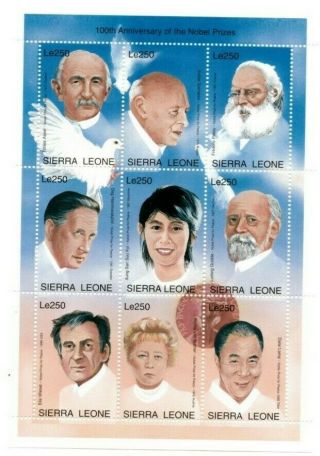 Vintage Classics - Sierra Leone Nobel Prize 100th Anniversary - Sheet Of 9 - Mnh