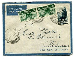Eritrea 1938 1l. ,  25c.  (x2) On Air Mail Cover From Massaua To Bolzano,  Italy