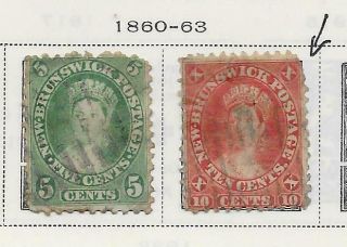 2 Brunswick Stamps From Quality Old Album 1860 - 1863