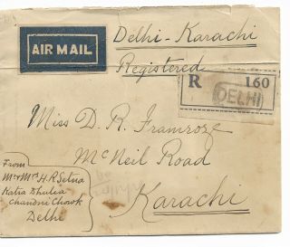 Delhi - Karachi 1929 Airmail Cover 1st Flight