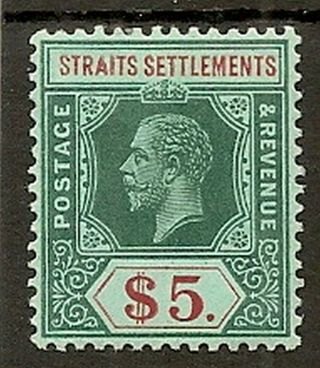 Malaya Straits Settlements 1912 - 23 Kgv $5 Green And Red/green Sg212a