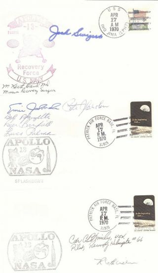 Apollo 13 Covers (5) Signed Jack Swigert And Uss Iwo Jima Commander L.  E.  Kirkemo