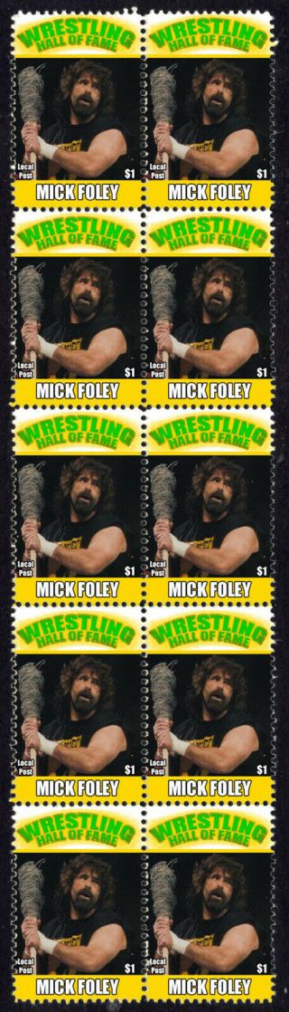 Mick Foley Wrestling Hall Of Fame Inductee Strip Of 10 Stamps