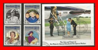 Swaziland 1985 Queen Mother 85th Birthday Sc 480 Complete Vfu Set,  S/sheet 1298