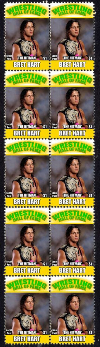 Bret Hart Wrestling Hall Of Fame Inductee Strip Of 10 Stamps