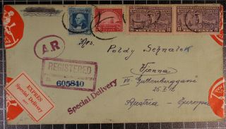1932 Registered Cover To Austria Special Delivery Express Xmas Stickers